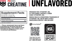 Muscle Milk Pro Series Creatine Powder Supplement, Unflavored, 1.1 Pound, 100 Servings, 5G Creatine Monohydrate, NSF Certified for Sport, Packaging May Vary