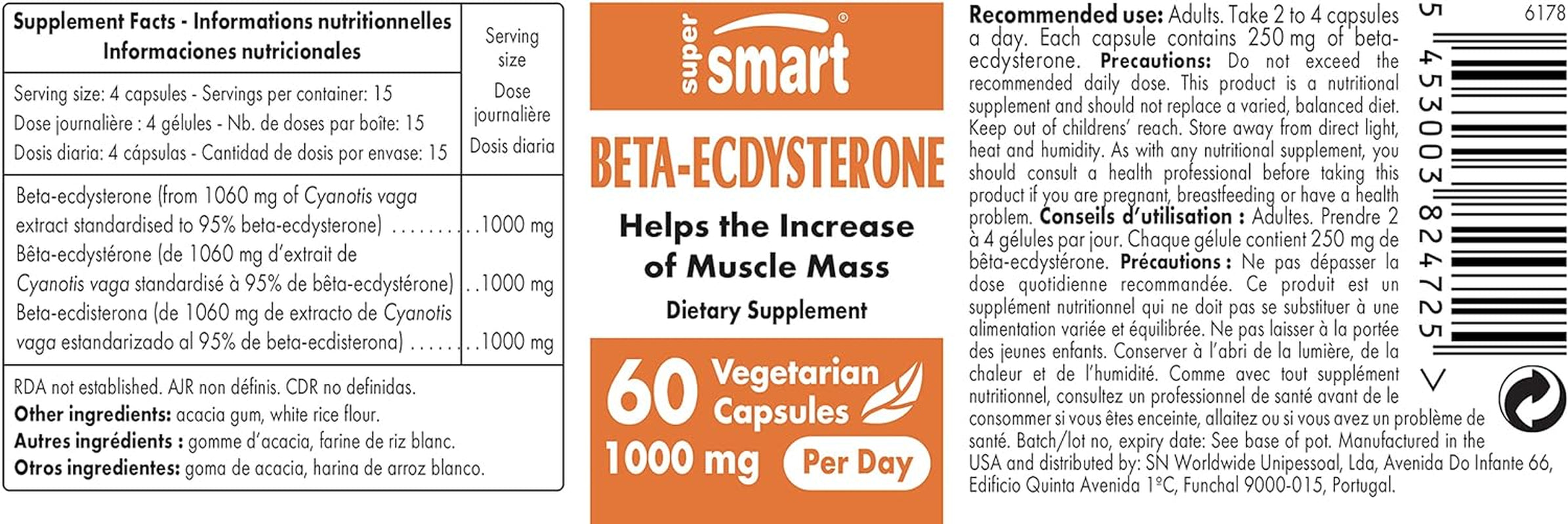 '- Beta-Ecdysterone 1000 Mg per Day - Sport & Endurance - Promote Muscle Mass & Recovery for Athletes | Non-Gmo & Gluten Free - 60 Vegetarian Capsules