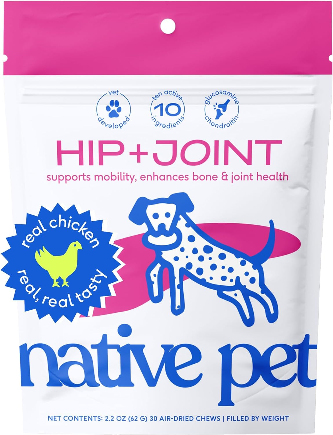 Native Pet Hip and Joint Supplement for Dogs - Includes Chondroitin and Glucosamine for Dogs Joint Supplement - 30 Dog Hip and Joint Chews - Natural Dog Joint Supplement for All Breeds Including Large