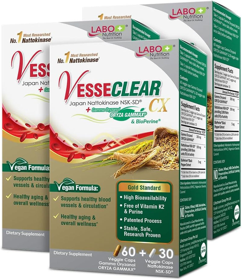 LABO Nutrition Vesseclear CX: Nattokinase NSK-SD + Gamma Oryzanol for Clean Blood Vessel & Healthy Ageing, Japan'S Most Clinically Studied, for 