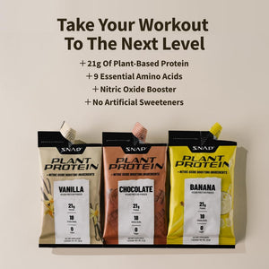 Snap Supplements 100% Plant Based Protein Powder Stick Packs with Nitric Oxide Booster (10 Pack, Banana)