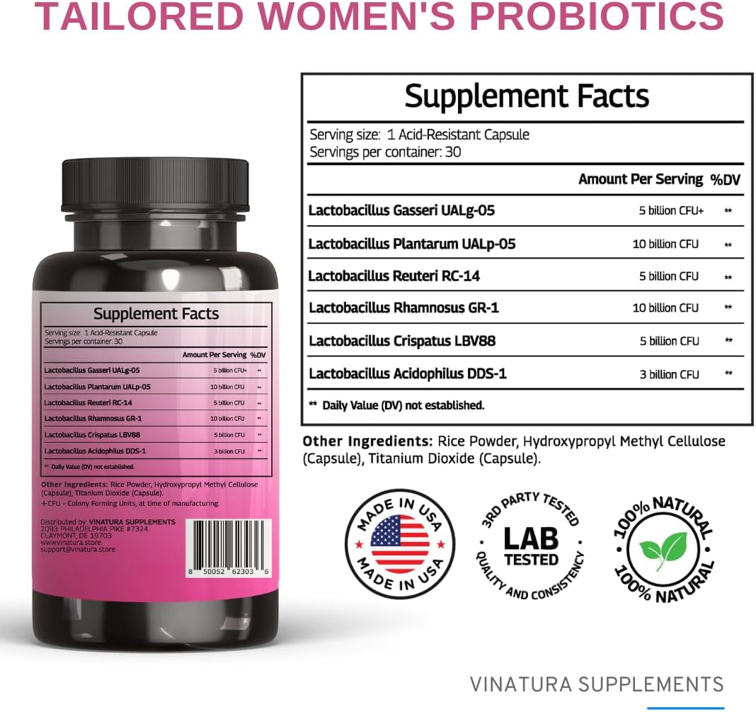 Lactobacillus Rhamnosus, Reuteri, Gasseri, Plantarum, Crispatus, Acidophilus Probiotics - 38 Billion CFU *USA Made & Tested* Vaginal Probiotics, Women Probiotic, Gut Health