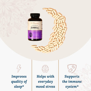 KSM-66 Ashwagandha Supplement W/L Theanine & Alphawave - Zenwell Everyday Stress Relief, Mood Support, Cognitive, Brain Health - Ashwagandha for Men & Women - 60 Capsules