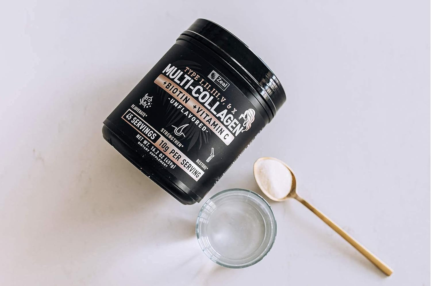 Premium Multi Collagen Peptides Protein Powder (1, 2, 3, 5 & 10) with Vitamin C, Biotin, Hyaluronic Acid, for Hair Skin and Nails - Marine, Bovine, Chicken & Eggshell (Unflavored, 45 Servings) 