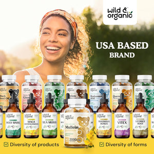 Wild & Organic Mullein Gummies 2000Mg - Daily Dietary Supplement for Respiratory, Digestive & Immune Support - Vegan, Non-Gmo Verbascum Thapsus Herbal Extract - 60 Chews 