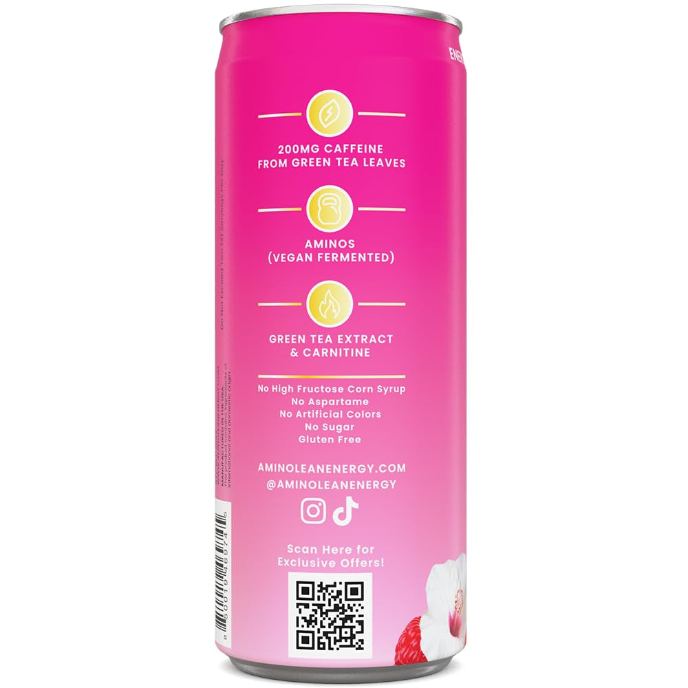 Aminolean Energy Drink – Sugar Free Amino Energy with Natural Caffeine & Vegan Amino Acids for No Jitters, Tingles, or Crash, Variety, 12 Pack 