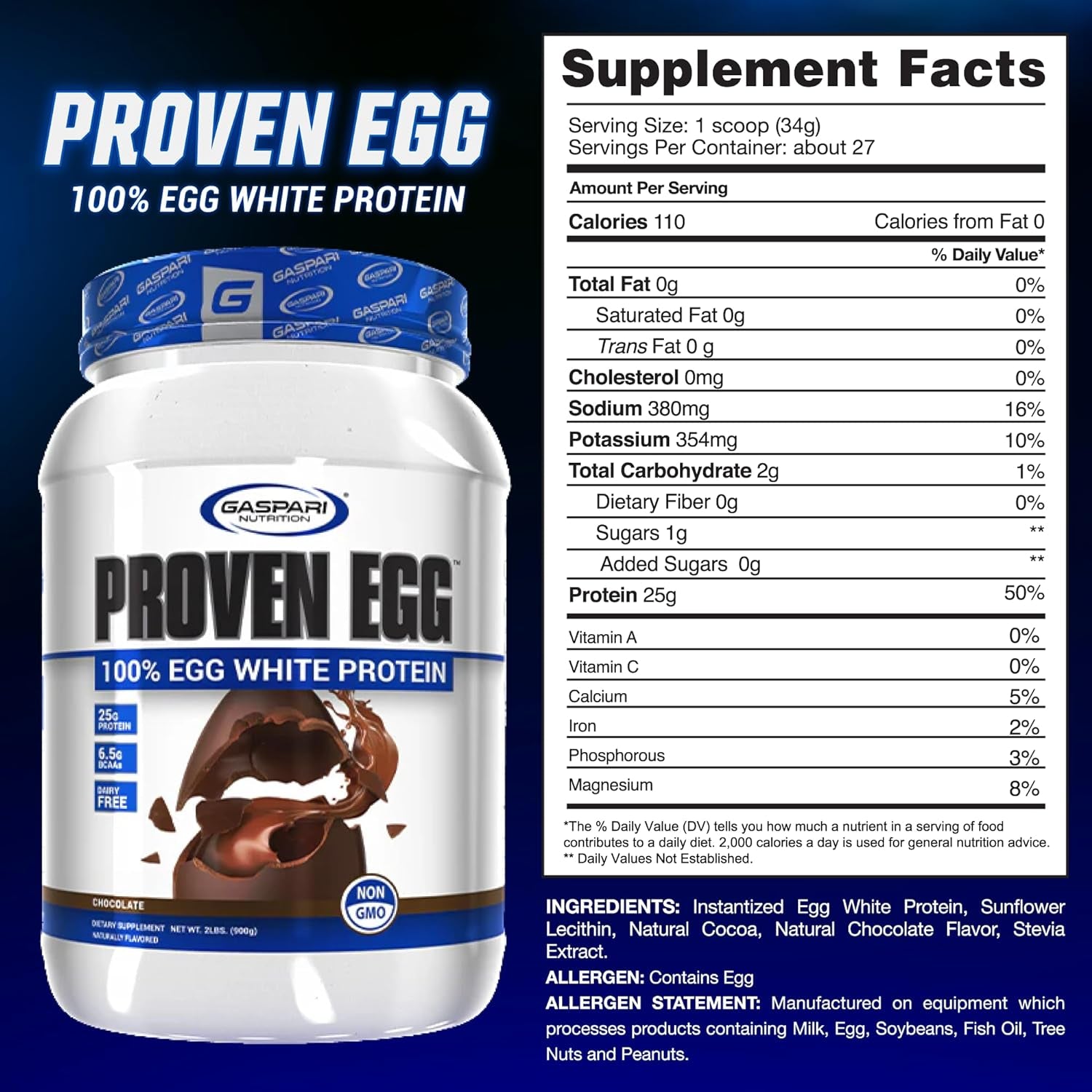 Gaspari Nutrition Proven Egg, 100% Egg White Protein, 25G Protein, Keto Friendly, Dairy Free, Lactose Free, Soy Free (2 Lbs, Peanut Butter Cup)