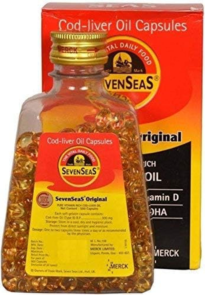 Merck Sevenseas Original Cod Liver Oil Capsules- 500 Pieces - Free EXPEDITE Shipping (1)