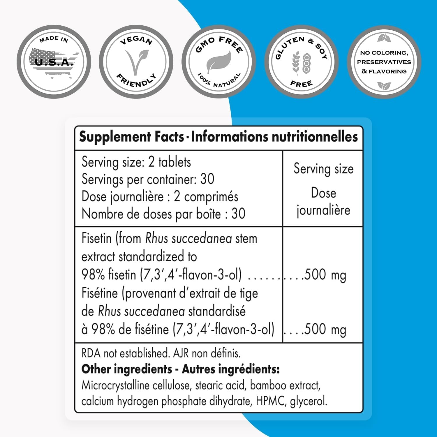 '- Fisetin 500Mg per Day (Easy-To-Take) - 98% Pure Fisetin Supplement - Highly Bioavailable Polyphenol - Potent Senolytic Activator | Non-Gmo & Gluten Free - 60 Tablets