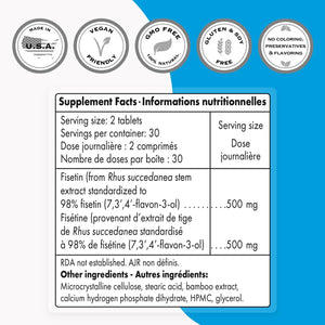 '- Fisetin 500Mg per Day (Easy-To-Take) - 98% Pure Fisetin Supplement - Highly Bioavailable Polyphenol - Potent Senolytic Activator | Non-Gmo & Gluten Free - 60 Tablets
