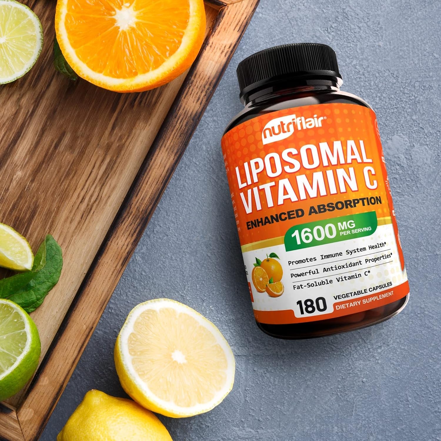 Nutriflair Liposomal Vitamin C 1700Mg, 180 Capsules - High Absorption, Fat Soluble VIT C, Antioxidant Supplement, Higher Bioavailability Immune System Support & Collagen Booster, Non-Gmo, Vegan Pills