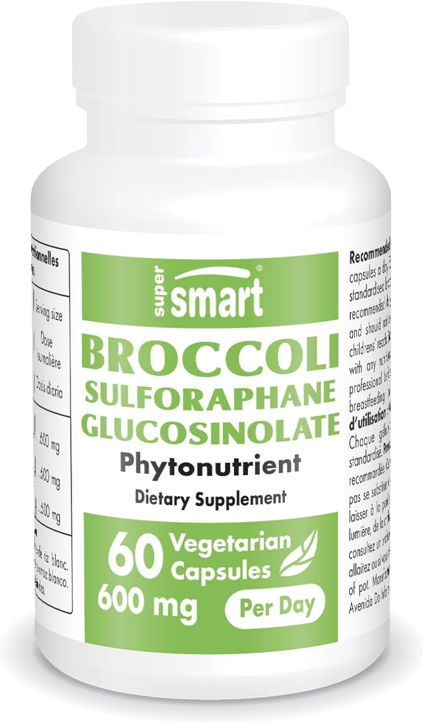 Supersmart - Broccoli Sulforaphane Glucosinolate 600Mg per Day (High Strength) - 10% SGS with Myrosinase - Broccoli Supplement | Non-Gmo & Gluten Free - 60 Vegetarian Capsules 