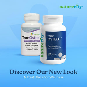 True-Osteo Plant-Based Supplement for Bone Strength | Algaecal Calcium & Magnesium, Plant-Based Vitamin D3, Vitamin K2, Silicon| Gentle on Stomach (120 Veggie Capsules)