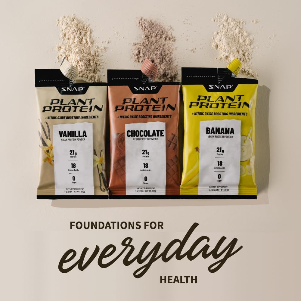 Snap Supplements 100% Plant Based Protein Powder Stick Packs with Nitric Oxide Booster (10 Pack, Banana)