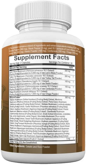 Lions Mane Capsules, Mushroom Supplement with Turkey Tail, Cordyceps Reishi Chaga, Alt to Mushroom Gummies or Mushroom Coffee, Made in USA (60 Count)