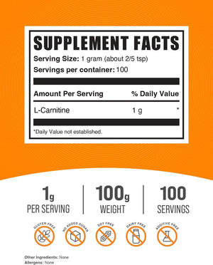 Bulksupplements.Com L-Carnitine Powder - Carnitine Supplement, L Carnitine 1000Mg, Carnitine Powder - Amino Acids Supplement, Energy Support - Gluten Free, 1G per Serving, 1Kg (2.2 Lbs)