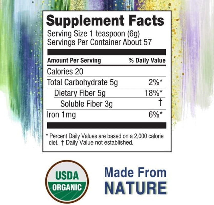 Konsyl Organic Psyllium Fiber - USDA Certified Psyllium Husk Daily Fiber Powder - All Natural Soluble Fiber, Gluten-Free & Sugar-Free - 340G Gusset Bag 