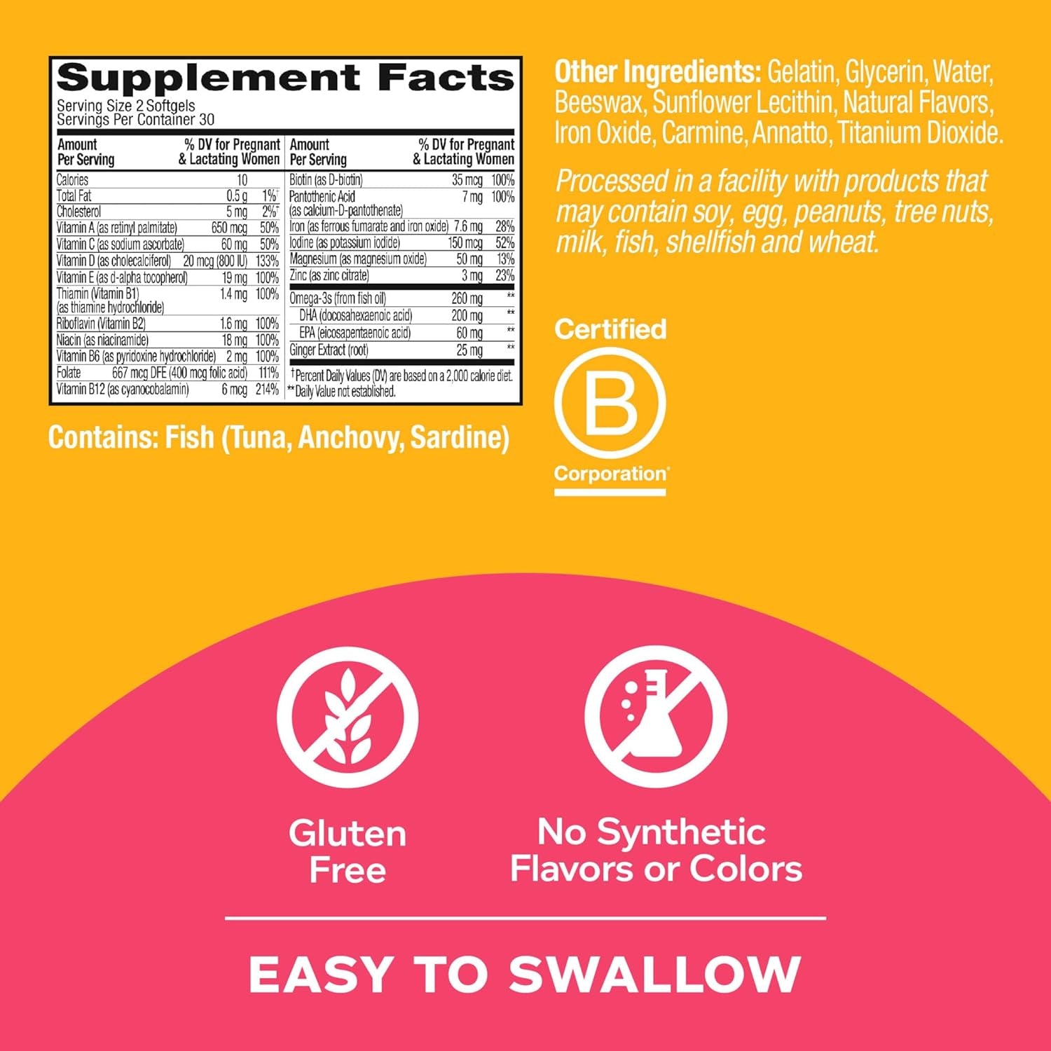 OLLY Ultra Strength Prenatal Multivitamin Softgels with Brain Development Support + Colace Clear Stool Softener Capsules, 28 Count