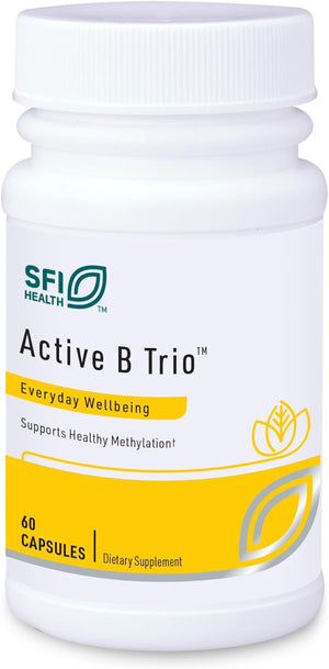Klaire Labs Active B Trio - Active B Complex Vitamins for Mood & Energy Support - Vitamin B12 Supplement (Methylcobalamin) with Vitamin B6 & Folate (Methylfolate) - Hypoallergenic (60 Capsules)