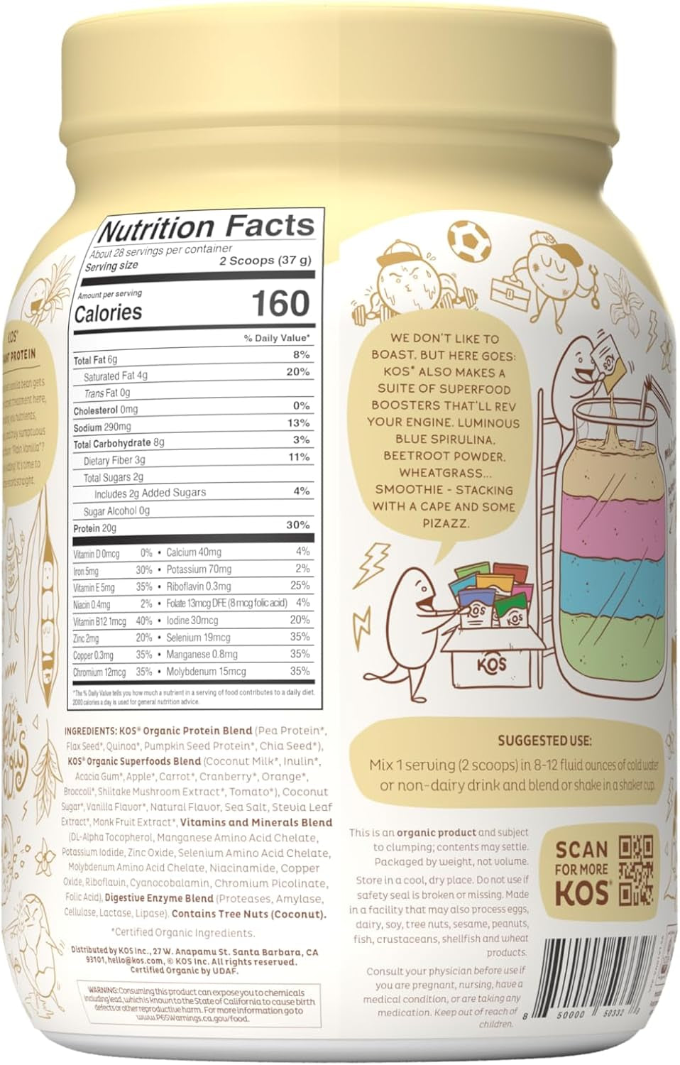 KOS Vegan Protein Powder, Chocolate Peanut Butter - Low Carb Pea Protein Blend, USDA Organic Superfood with Vitamins & Minerals - Keto, Soy, Dairy Free - Meal Replacement for Women & Men - 10 Servings 