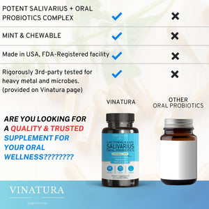 Lactobacillus Salivarius Oral Probiotics - for Mouth Bad Breath, Dental Probiotics for Teeth and Gums, Throat, Ear, Nose - 45 Chewable Mint Tablets