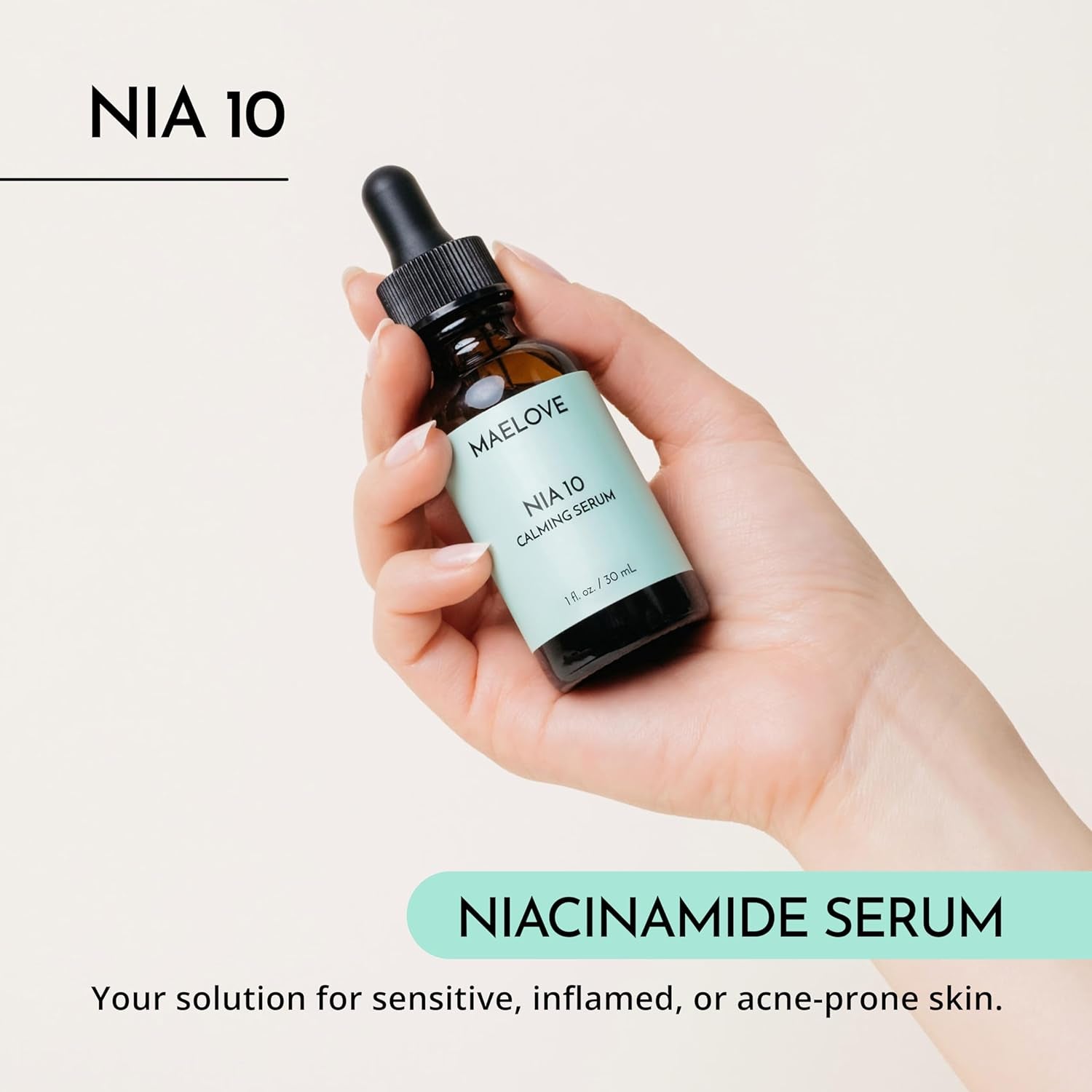 MAELOVE NIA 10 Niacinamide Serum, Calming Face Serum for Strengthening Skin Barrier, Hydration & Pore Refinement, Suitable for Sensitive, Dry, Acne-Prone Skin, Vegan, Cruelty-Free, USA Made