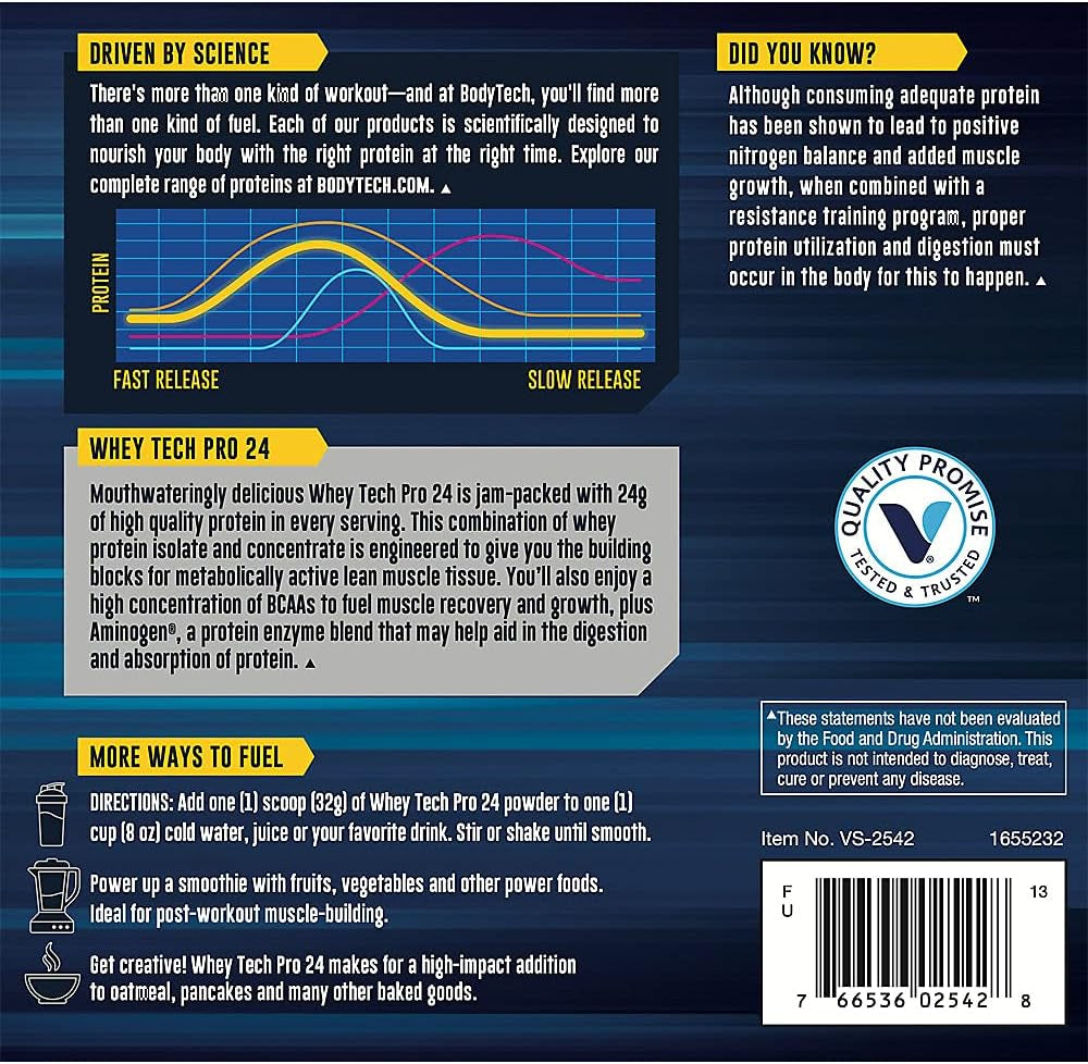 BODYTECH Whey Tech Pro 24 Protein Powder - Protein Enzyme Blend with Bcaa'S to Fuel Muscle Growth & Recovery, Ideal for Post-Workout Muscle Building - Strawberry Shortcake (2 Pound)