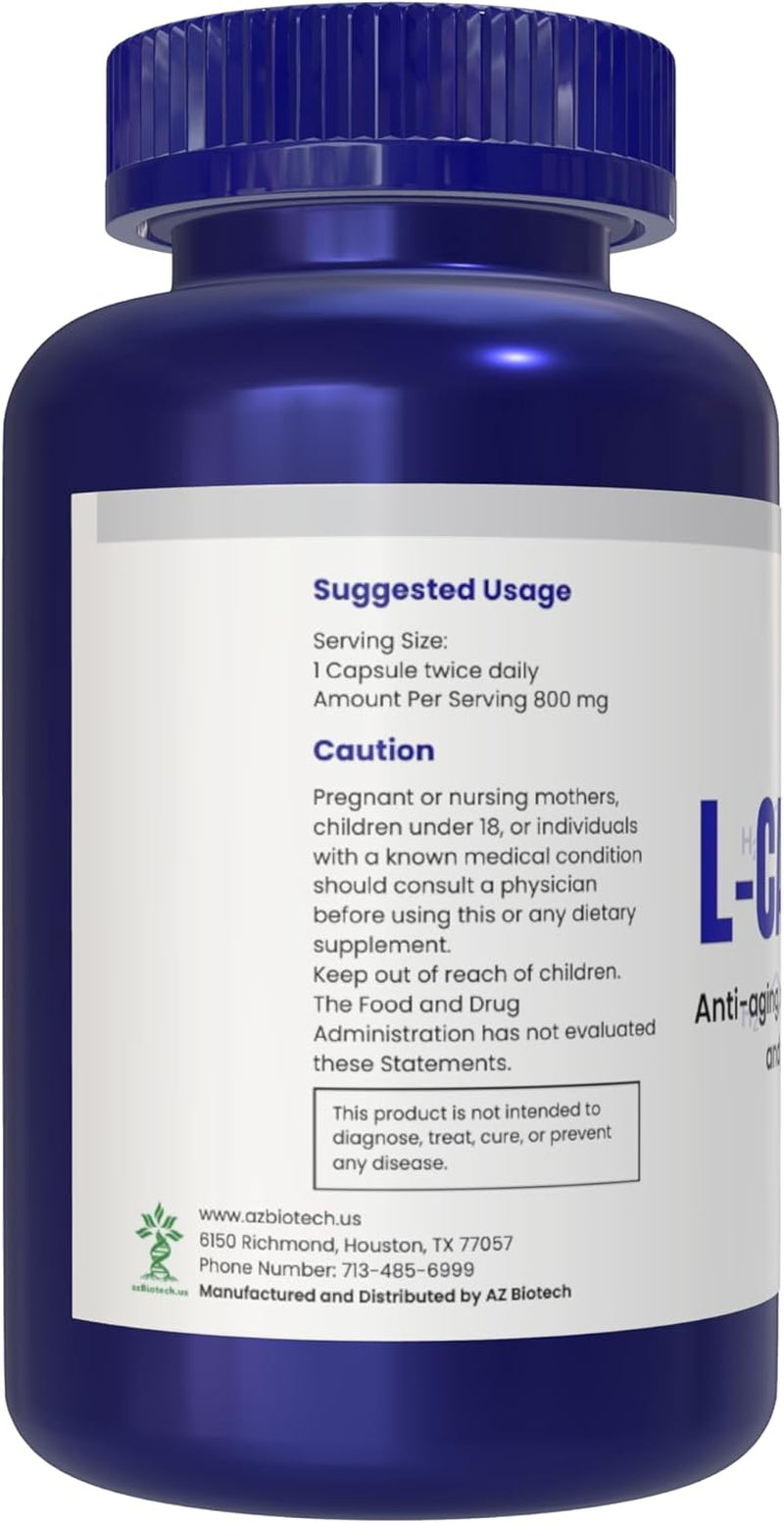 L-Carnosine 400Mg Capsules, 240 Count, L-Carnosine Supplement for Immune Support, Cellular Health, Energy Production, and Performance Enhancement
