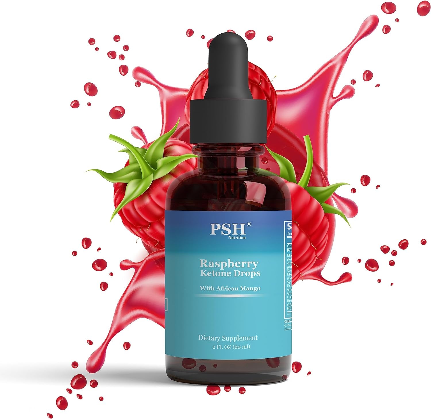 PSH Raspberry Ketone Ultra Drops with African Mango - Advanced Weight Management Support - Natural Fat Burner and Appetite Suppressant - Keto-Friendly 