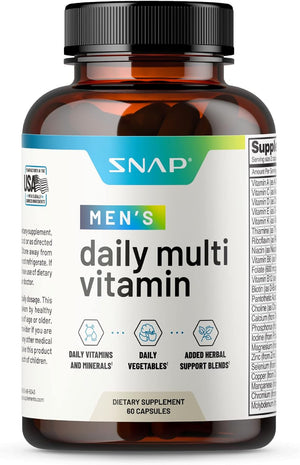 Snap Supplements Men'S Multivitamins - Daily Vitamins & Minerals for Men - Vitamin D, B12, Zinc, Herbs & Vitamin C for Energy & Immune Support, Multivitamin for Men, 60 Capsules