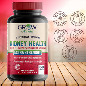 Grow Vitamin Premium Kidney Cleanse Supplement – Powerful Kidney Support Formula with Cranberry Extract Helps Support Healthy Kidneys & Urinary Tract Support– 60 Vegetarian Capsules