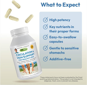 ANDREW LESSMAN Circulation & Vein Support for Healthy Legs 180 Capsules - High Bioactivity Diosmin, Butcher'S Broom, Visibly Reduces Swelling & Discomfort in Feet, Ankles, Calves, Legs