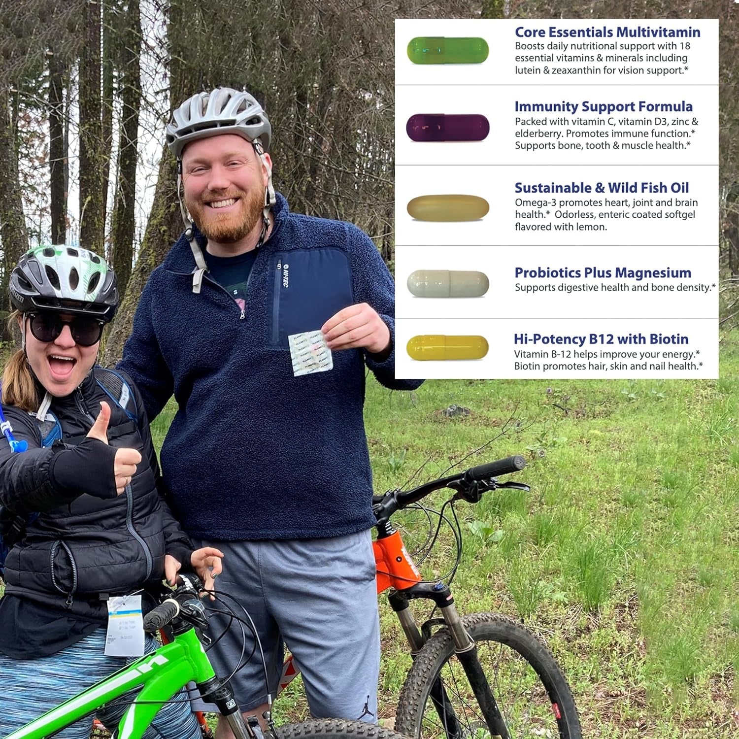 Planet 3 Vitamin Packs, Energy, Immune & Heart Support with Multivitamin, Vitamin D, Probiotics, Biotin, B12, Omega 3, Lutein - Daily Vitamins for Both Men & Women, Core Supplements, 30 Daily Packs