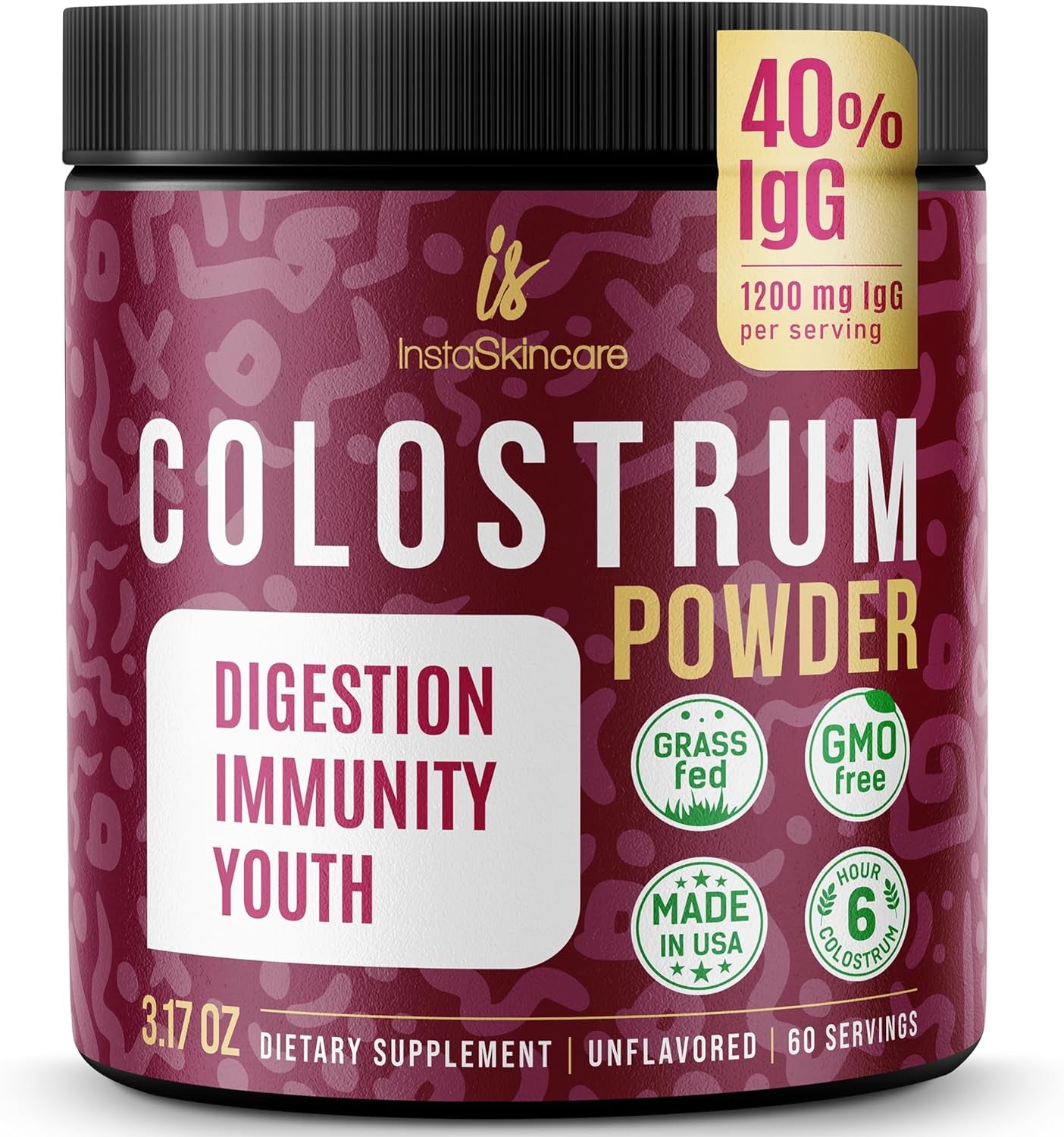Bovine Colostrum Powder - Pure Bovine Colostrum for Humans - Grass Fed Colostrum Supplement for Gut Support, Immune Health and Hair Growth - Made in USA 3.17 OZ