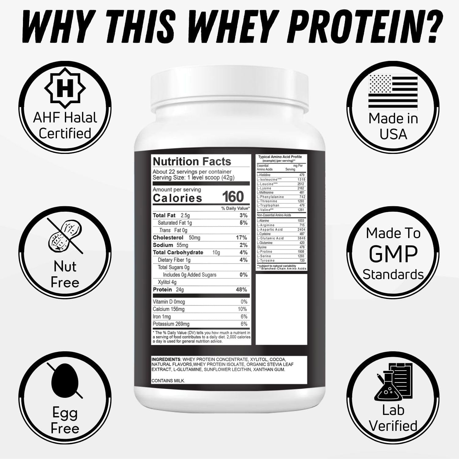 2 Lbs Halal Whey Protein Powder Creamy Chocolate. 24G Protein, 5G Bcaas & 420Mg Glutamine. for Building Lean Muscles & Recovery. Sugar-Free, Keto-Friendly, Gluten-Free, Non-Gmo 