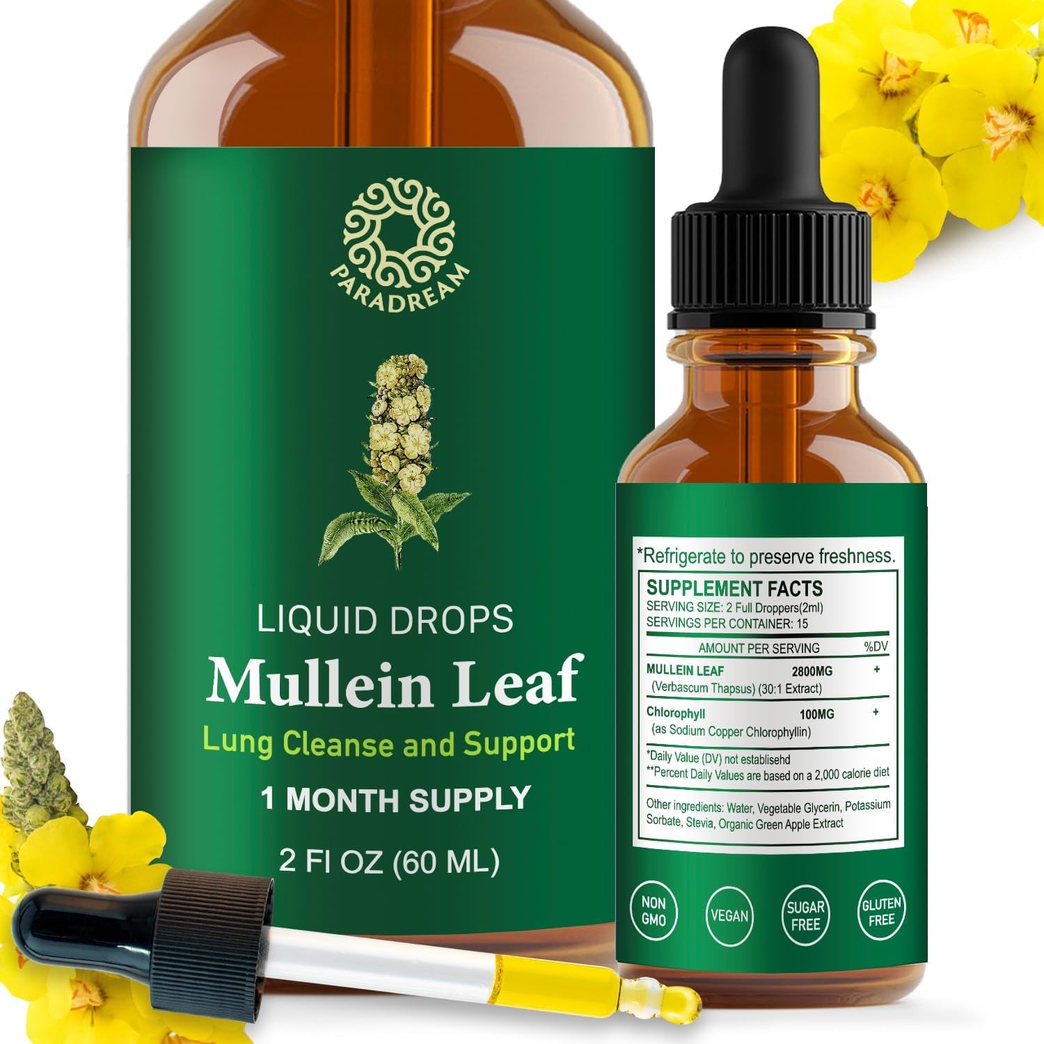 Mullein Leaf Extract: Mullein Extract for Lungs - Lung Cleanse - Mullein Tincture - Mullein Drops for Lungs - Respiratory Health Support - Healthy Breathing - Non-Gmo - Vegetarian - 1 Month Supply 