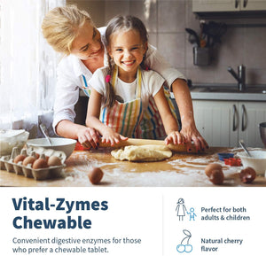 Klaire Labs Vital-Zymes Digestive Enzymes Chewable - Digestive Enzymes to Enhance Digestion - Supports the Breakdown of Proteins, Fats, Carbs, Sugars & Fibers - Gluten Free (180 Tablets)