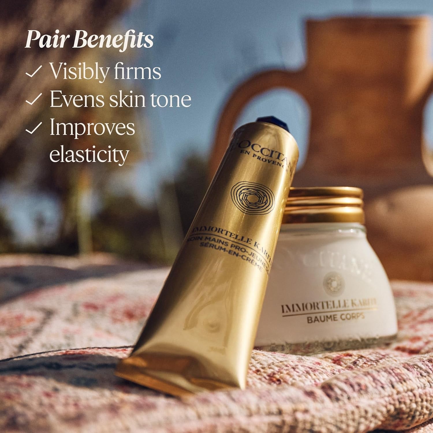 L'Occitane Immortelle Divine Duo Gift Set: Target Wrinkles, Visibly Firm Skin, Improve Skin Elasticity with Body Balm and Hand Cream