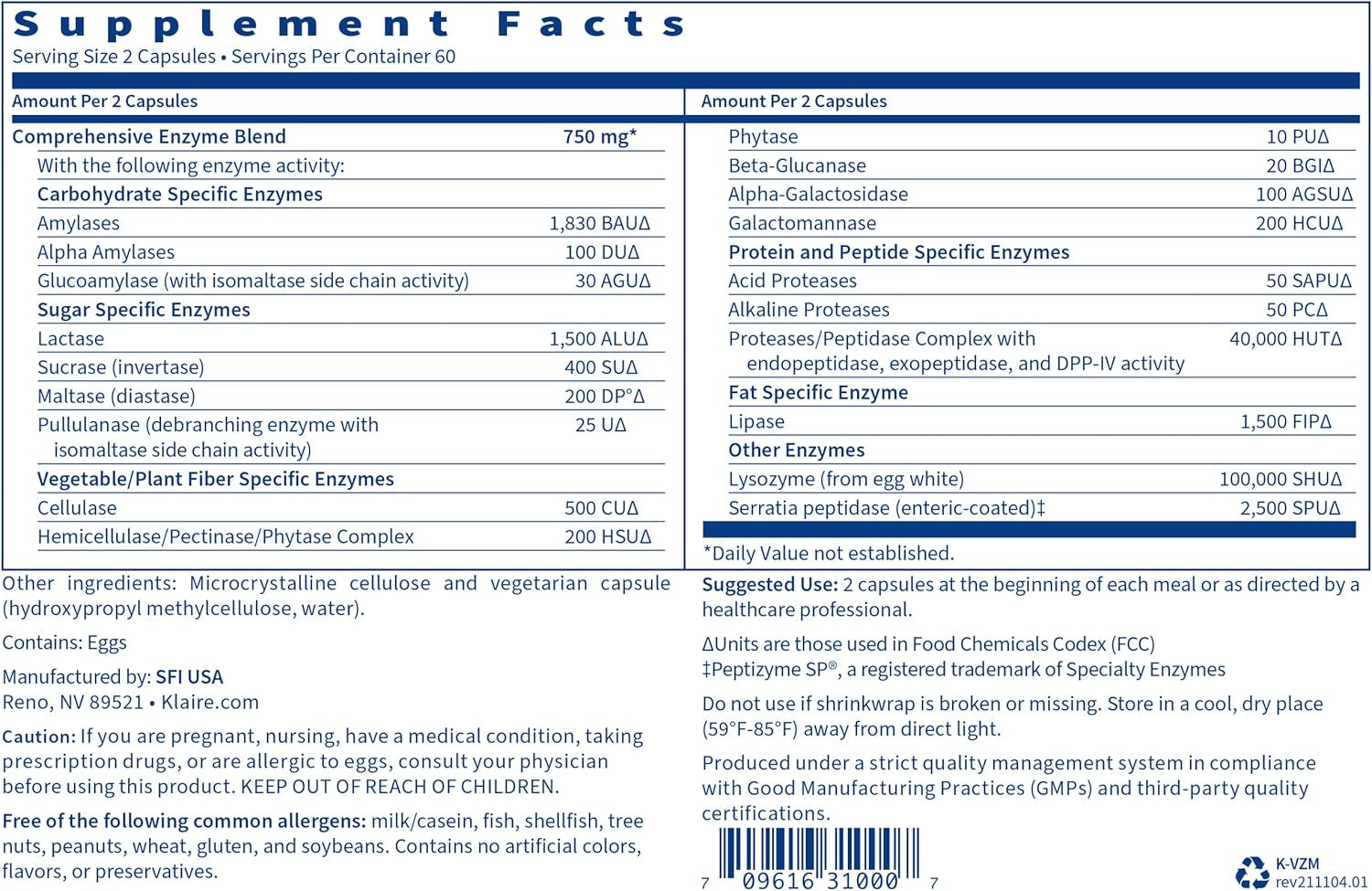 Klaire Labs Ther-Biotic Synbiotic Probiotic (30 Capsules) + Vital-Zymes Digestive Enzymes Bundle (120 Count) - Low-Fodmap Probiotic Supplement + Digestion Support Enzymes - 2 Product Set