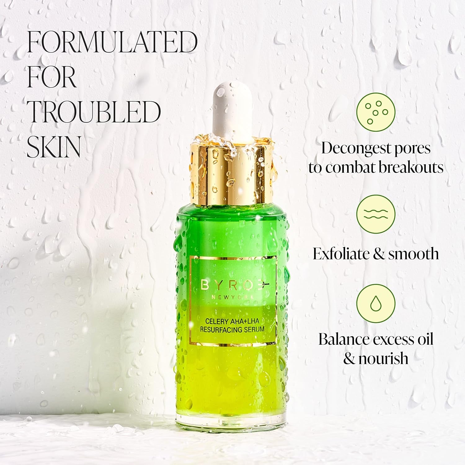 Byroe Exfoliating AHA Serum | Gentle Celery Serum for Resurfacing and Acne Prone Skin | Clarifying Pore Minimizer with Vitamin 12 Complex and LHA from Salicylic Acid | Vegan 30 ML