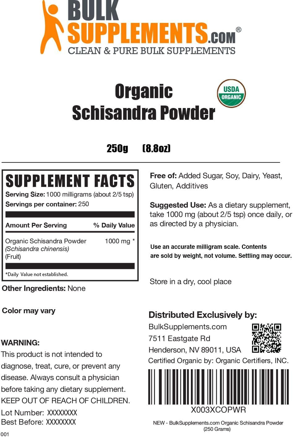 Bulksupplements.Com Organic Schisandra Powder - Schisandra Supplement, Schisandra Organic Powder - from Schisandra Berry, Gluten Free - 1000Mg per Serving, 500G (1.1 Lbs) (Pack of 1)