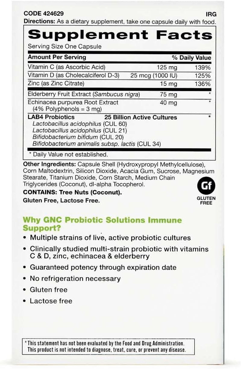 GNC Probiotic Solutions Immune Support with 25 Billion Cfus | Provides Digestive & Immune Support, Vegetarian | 30 Capsules