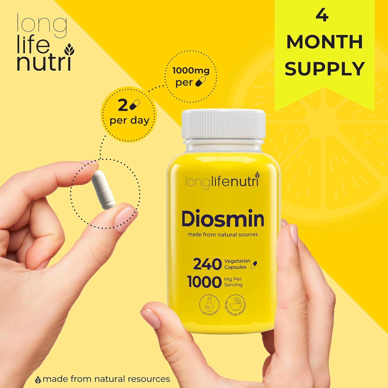 Diosmin 1000Mg Advanced Formula - 240 Capsules for Circulatory Health Support, 4-Month Supply, Non-Gmo, Made in USA - Daily Wellness Supplement