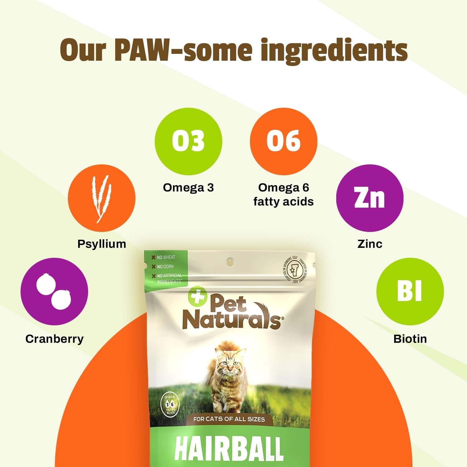 Pet Naturals Hairball - 30 Chicken-Flavored Chews - Cat Supplements & Vitamins for Hairball Control and Digestive Support, Contains No Corn or Wheat​