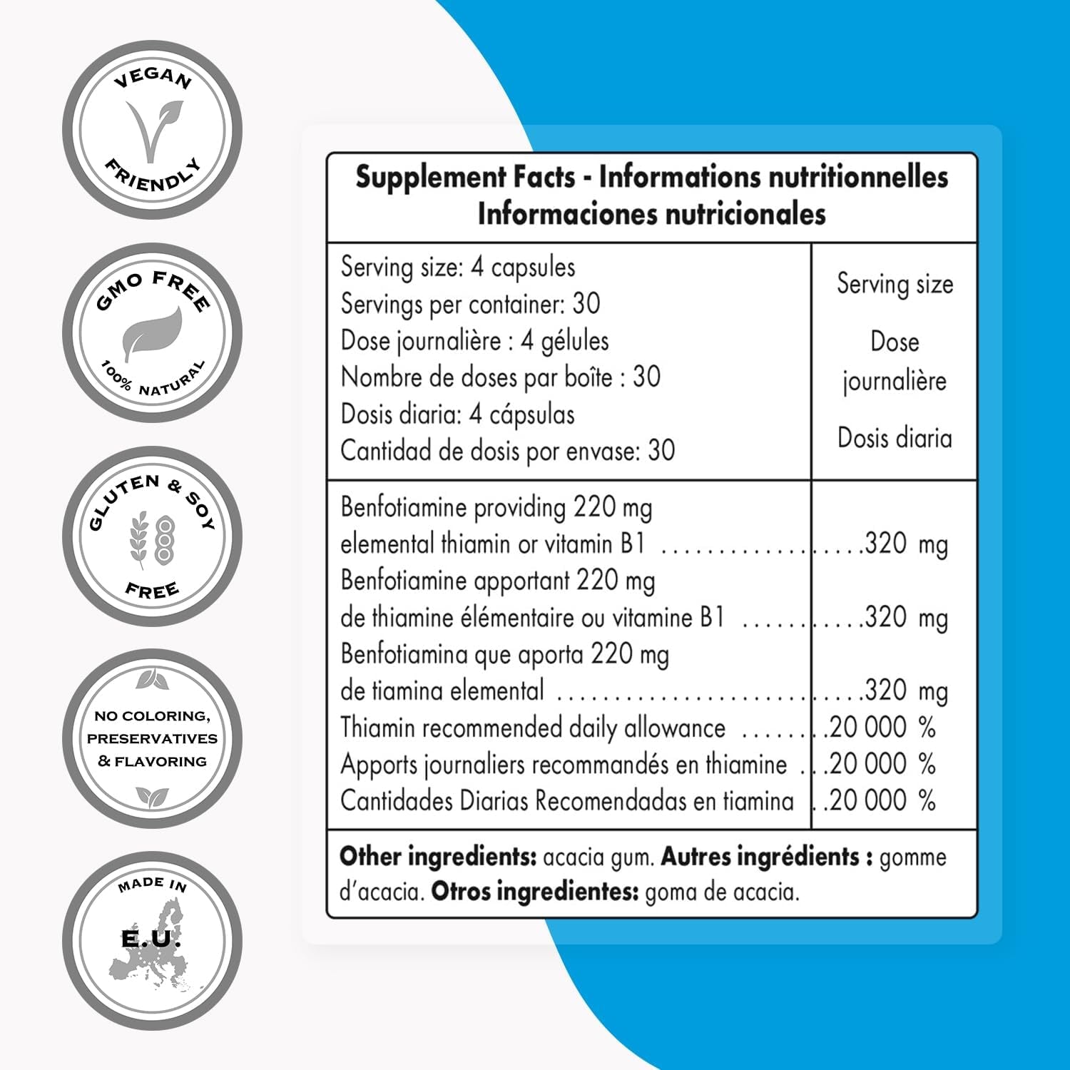 '- Benfotiamine 320Mg per Day (High Potency) - Bioavailable Thiamine - Vitamin B1 Benfotiamine Supplement | Non-Gmo & Gluten Free - 120 Vegetarian Capsules
