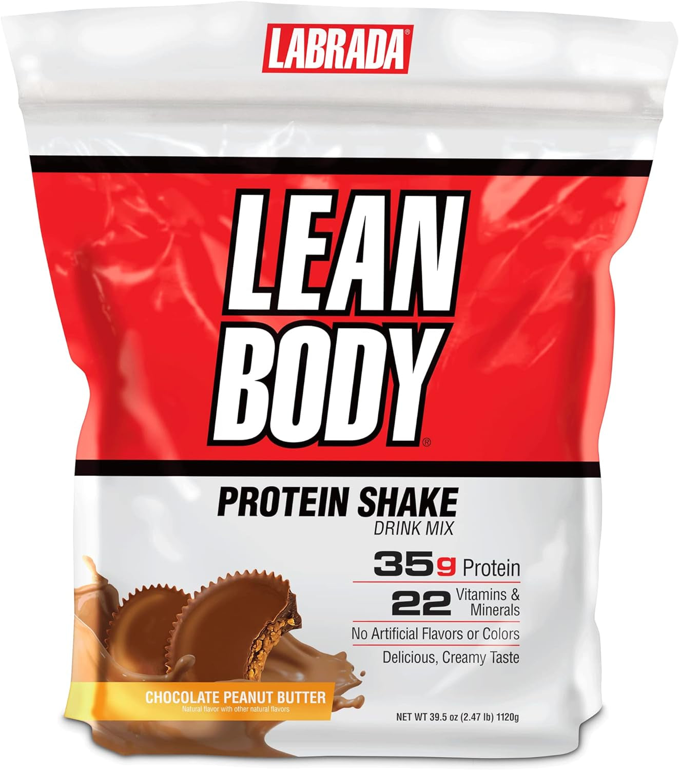 LABRADA Nutrition – Lean Body High Protein Meal Replacement Shake, Whey Protein Powder for Weight Loss and Muscle Growth, Chocolate Peanut Butter, 2.47LB Tub Packaging May Vary