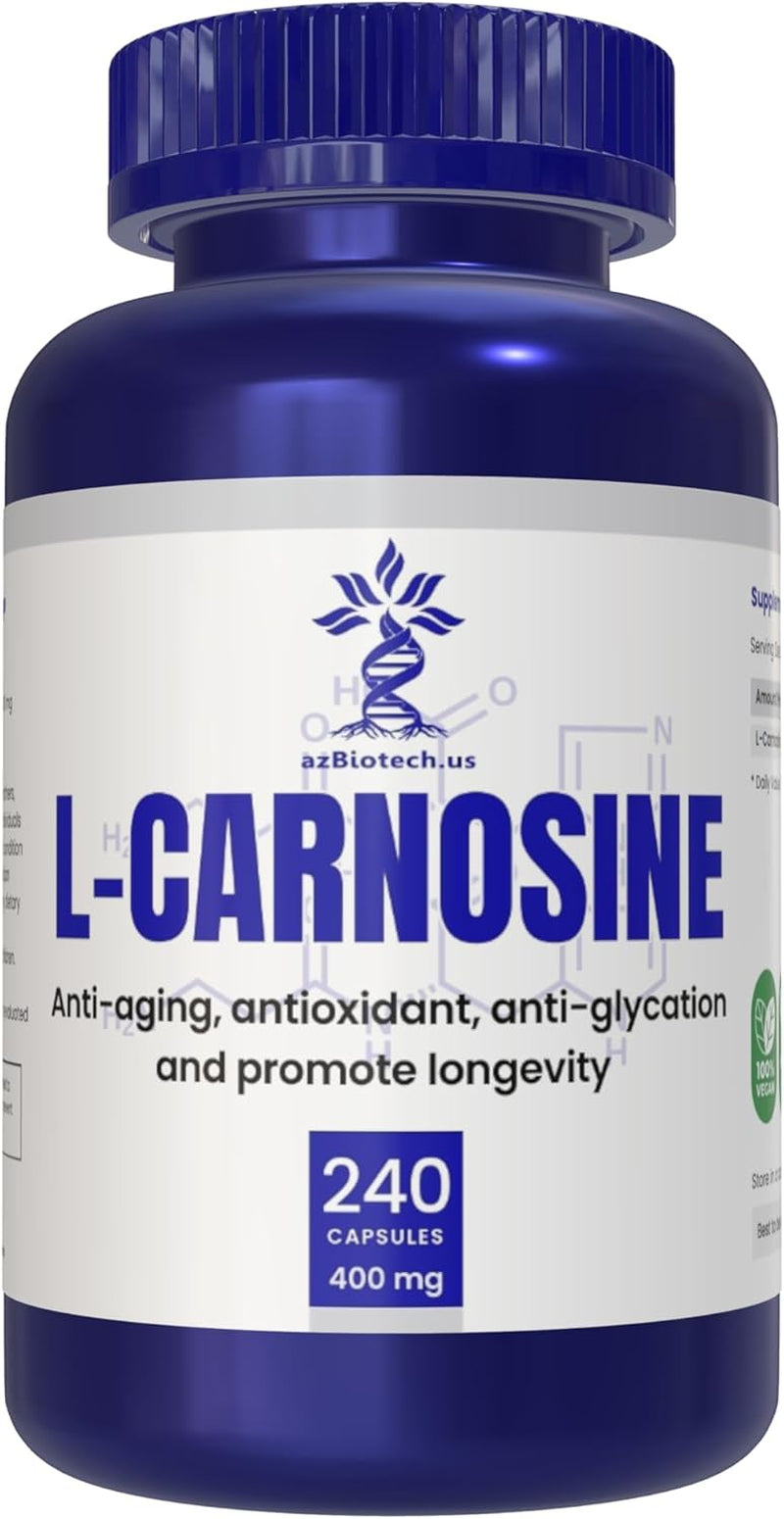 L-Carnosine 400Mg Capsules, 240 Count, L-Carnosine Supplement for Immune Support, Cellular Health, Energy Production, and Performance Enhancement