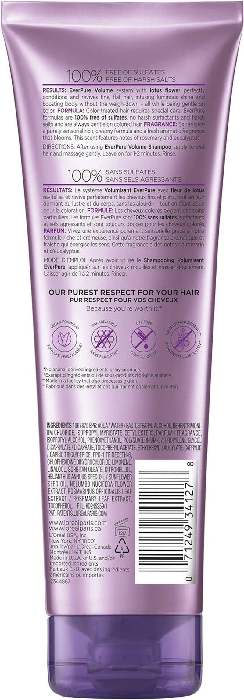 L’Oréal Paris Moisture Sulfate Free Conditioner, Hair Care for Color-Treated Hair with Rosemary Botanicals, Everpure, 8.5 Oz (Packaging May Vary) 