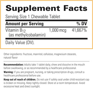 '- B12-Active - Fast-Absorbing -Methylcobalamin - Cherry Flavored - 30 Chewable Tablets